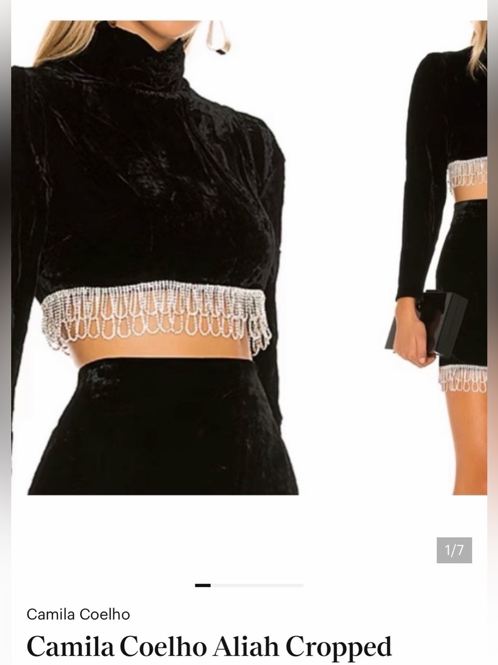 Camila Coelho Black Velvet Cropped Top with Crystal Fringe